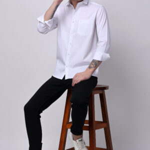 Men's Solid Cotton White Shirt
