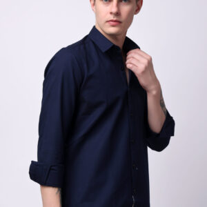 Men's Cotton Solid Blue Slim Fit Shirt